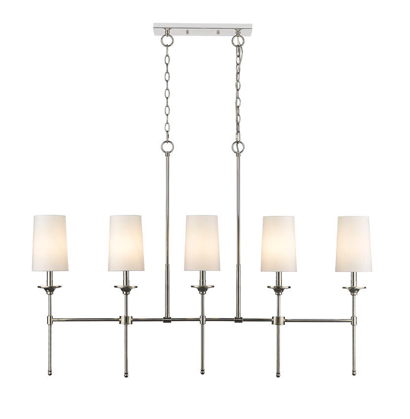 Z-Lite Emily 6" 5-Light Polished Nickel Island Light With Off White Cloth Cover Shade