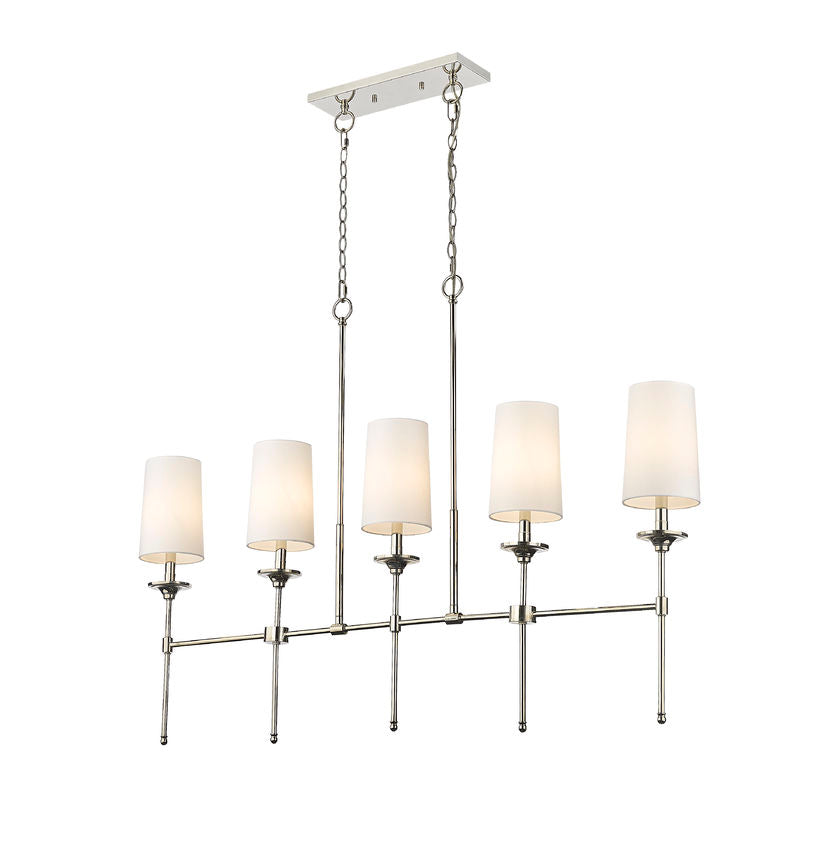 Z-Lite Emily 6" 5-Light Polished Nickel Island Light With Off White Cloth Cover Shade