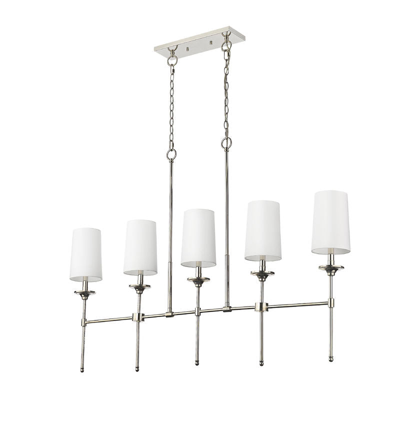Z-Lite Emily 6" 5-Light Polished Nickel Island Light With Off White Cloth Cover Shade
