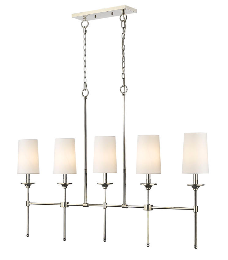 Z-Lite Emily 6" 5-Light Polished Nickel Island Light With Off White Cloth Cover Shade
