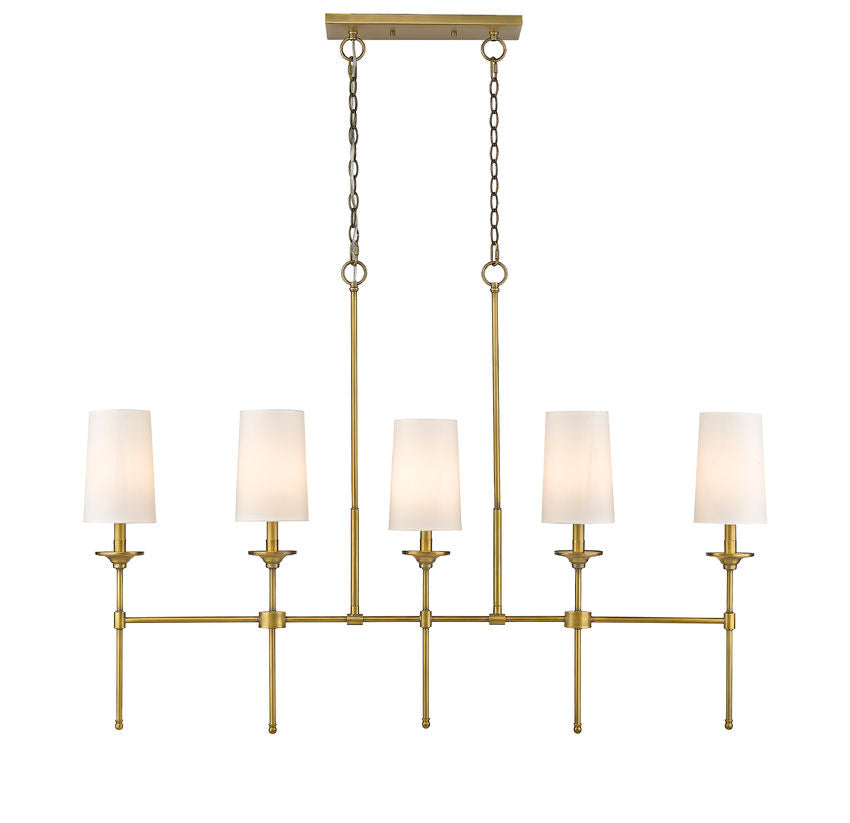 Z-Lite Emily 6" 5-Light Rubbed Brass Island Light With Off White Cloth Cover Shade