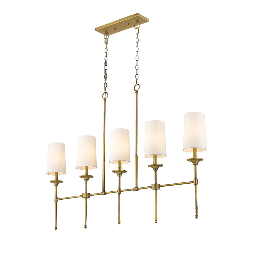 Z-Lite Emily 6" 5-Light Rubbed Brass Island Light With Off White Cloth Cover Shade