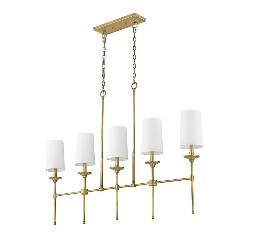 Z-Lite Emily 6" 5-Light Rubbed Brass Island Light With Off White Cloth Cover Shade