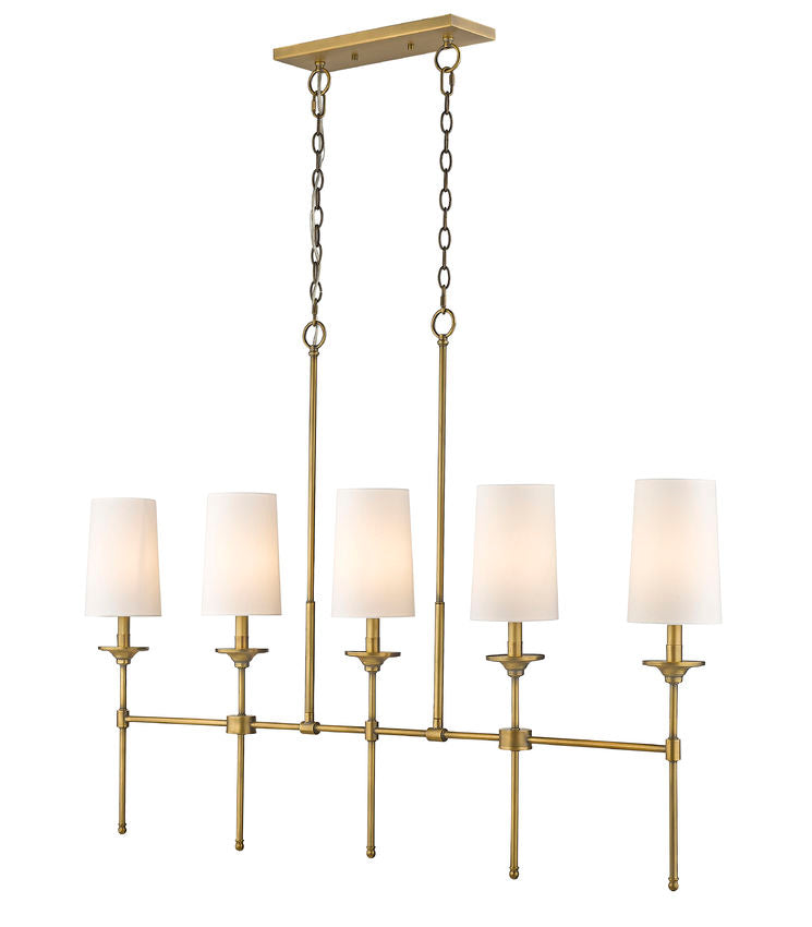 Z-Lite Emily 6" 5-Light Rubbed Brass Island Light With Off White Cloth Cover Shade
