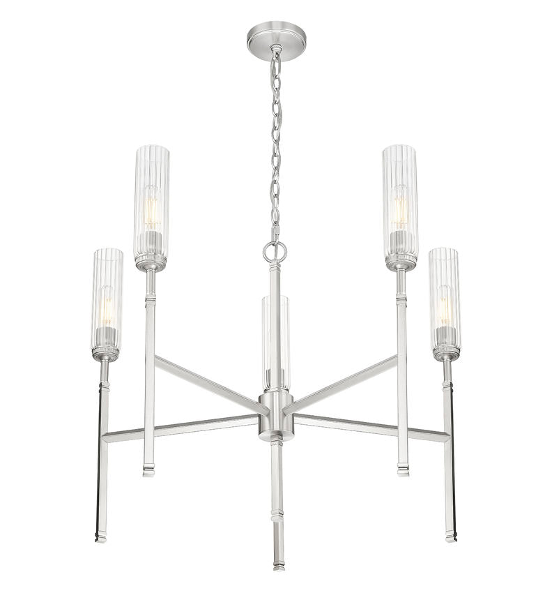 Z-Lite Esme 32" 5-Light Brushed Nickel Steel Frame Clear Glass Shade Chandelier