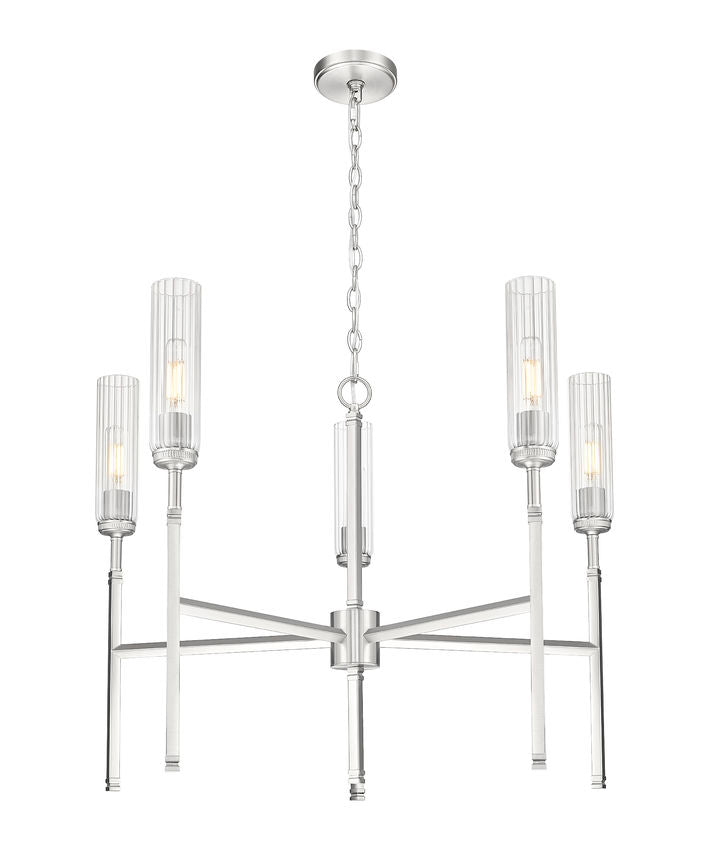 Z-Lite Esme 32" 5-Light Brushed Nickel Steel Frame Clear Glass Shade Chandelier