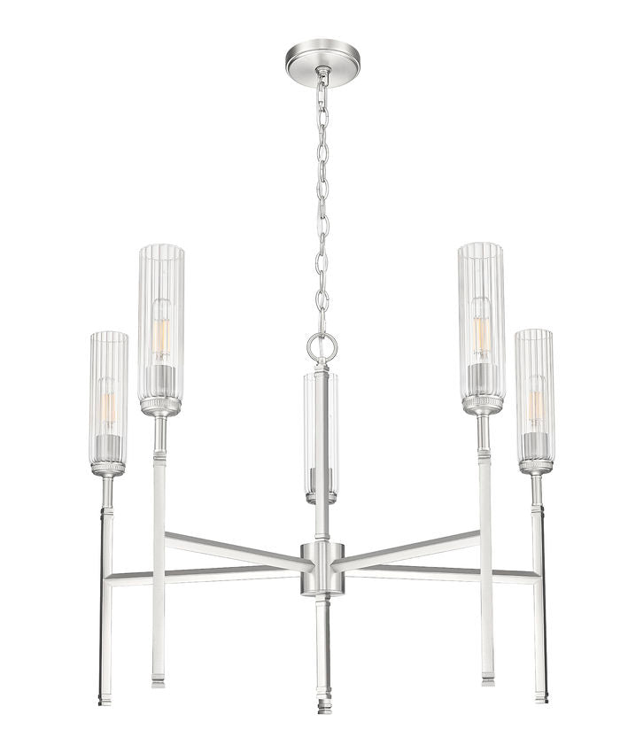 Z-Lite Esme 32" 5-Light Brushed Nickel Steel Frame Clear Glass Shade Chandelier