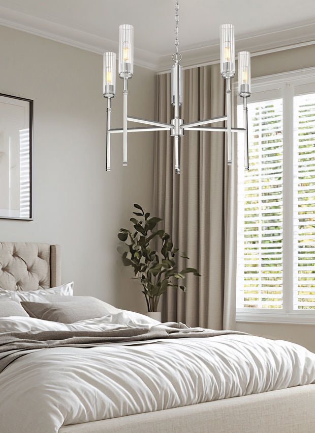 Z-Lite Esme 32" 5-Light Brushed Nickel Steel Frame Clear Glass Shade Chandelier
