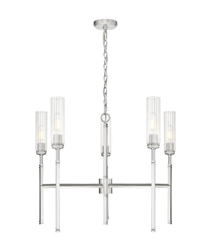 Z-Lite Esme 32" 5-Light Brushed Nickel Steel Frame Clear Glass Shade Chandelier