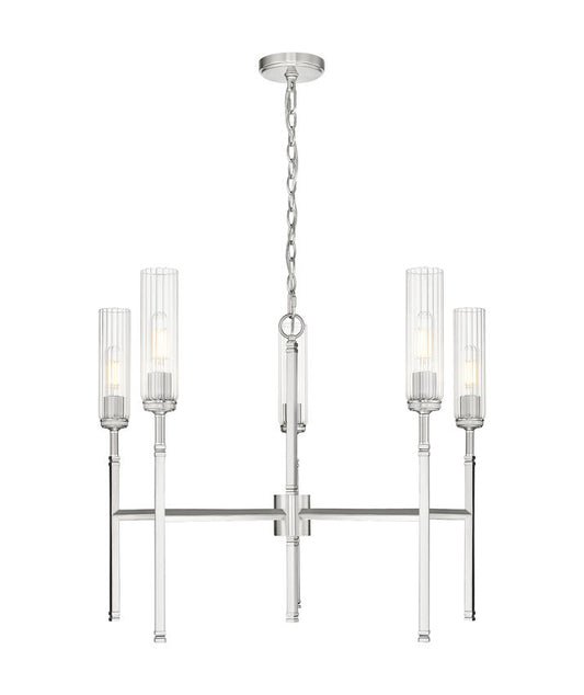 Z-Lite Esme 32" 5-Light Brushed Nickel Steel Frame Clear Glass Shade Chandelier