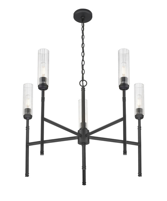 Z-Lite Esme 32" 5-Light Matte Black Steel Frame Clear Glass Shade Chandelier