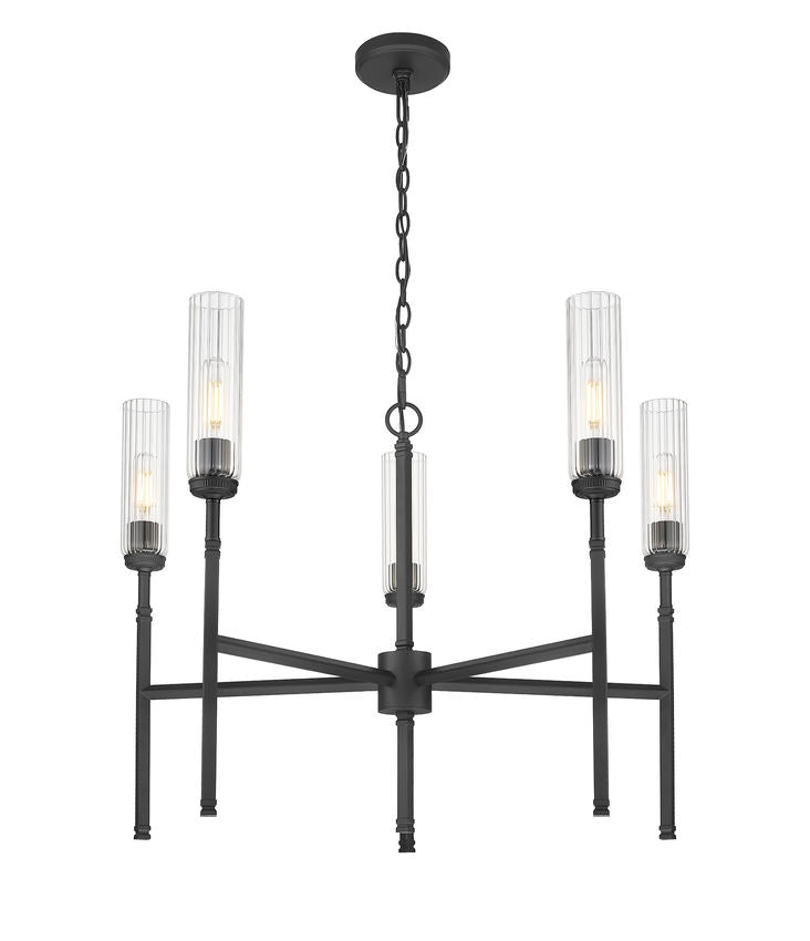 Z-Lite Esme 32" 5-Light Matte Black Steel Frame Clear Glass Shade Chandelier