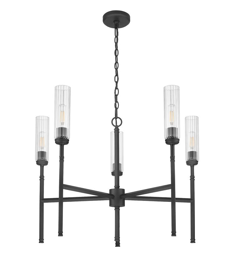 Z-Lite Esme 32" 5-Light Matte Black Steel Frame Clear Glass Shade Chandelier