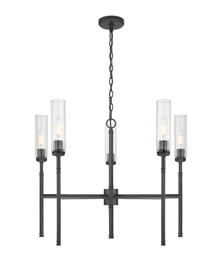 Z-Lite Esme 32" 5-Light Matte Black Steel Frame Clear Glass Shade Chandelier