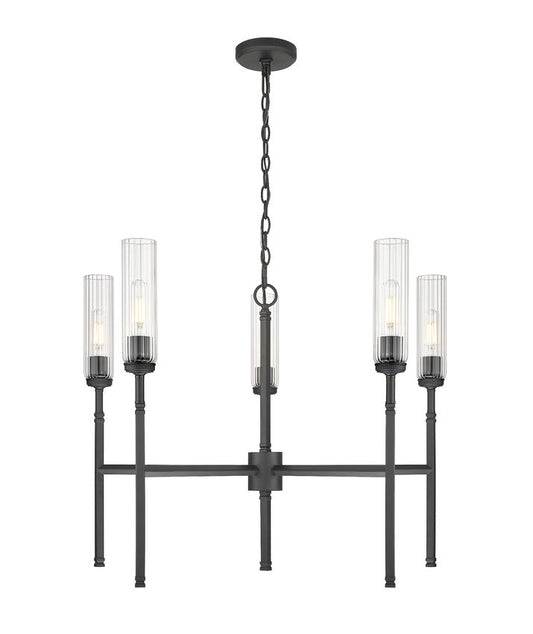 Z-Lite Esme 32" 5-Light Matte Black Steel Frame Clear Glass Shade Chandelier