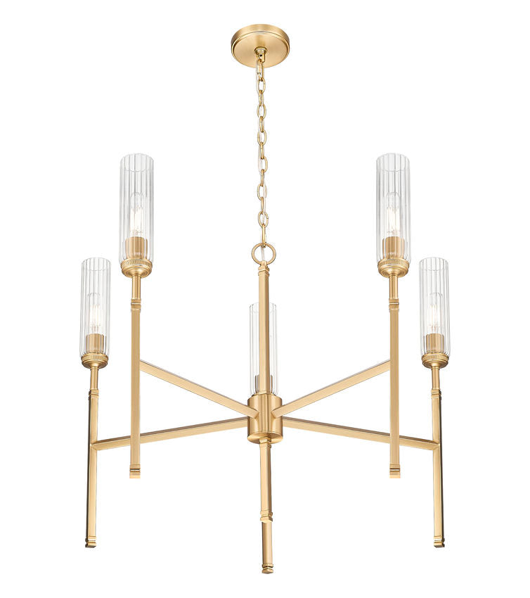 Z-Lite Esme 32" 5-Light Modern Gold Steel Frame Clear Glass Shade Chandelier