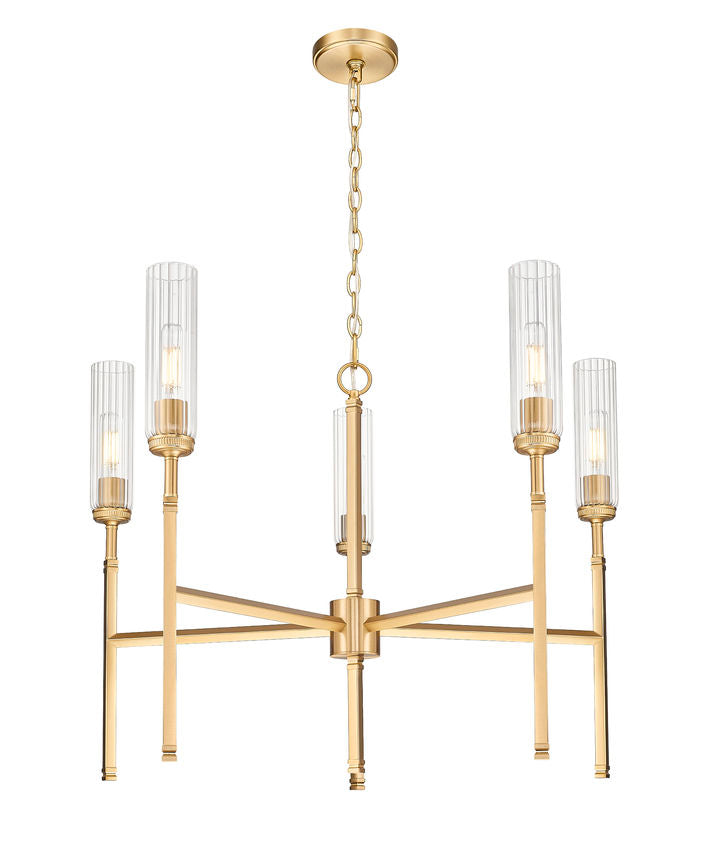 Z-Lite Esme 32" 5-Light Modern Gold Steel Frame Clear Glass Shade Chandelier