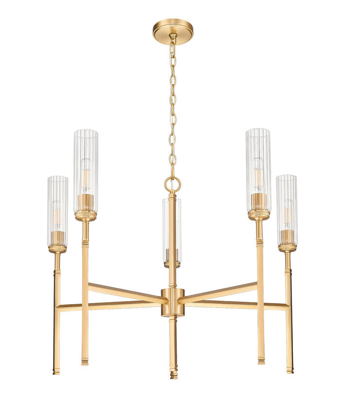 Z-Lite Esme 32" 5-Light Modern Gold Steel Frame Clear Glass Shade Chandelier
