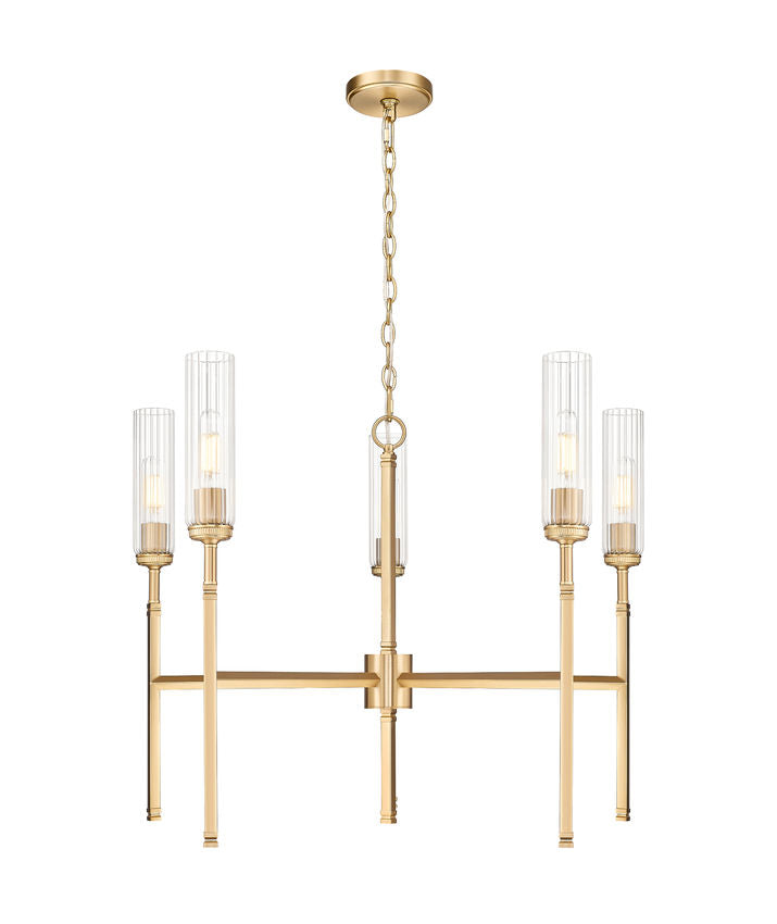 Z-Lite Esme 32" 5-Light Modern Gold Steel Frame Clear Glass Shade Chandelier