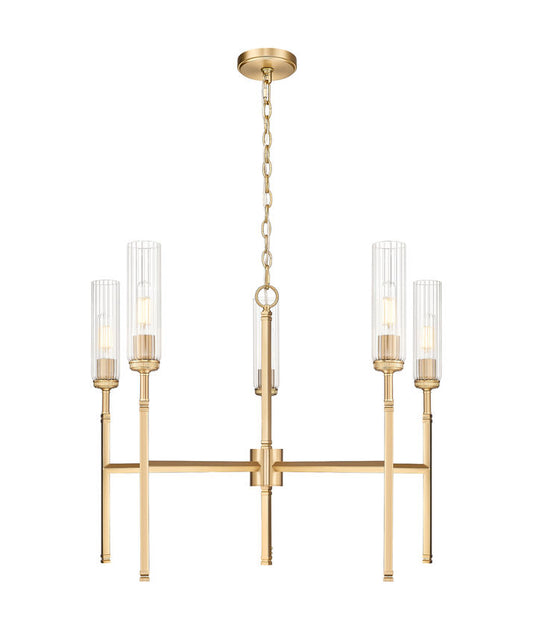 Z-Lite Esme 32" 5-Light Modern Gold Steel Frame Clear Glass Shade Chandelier