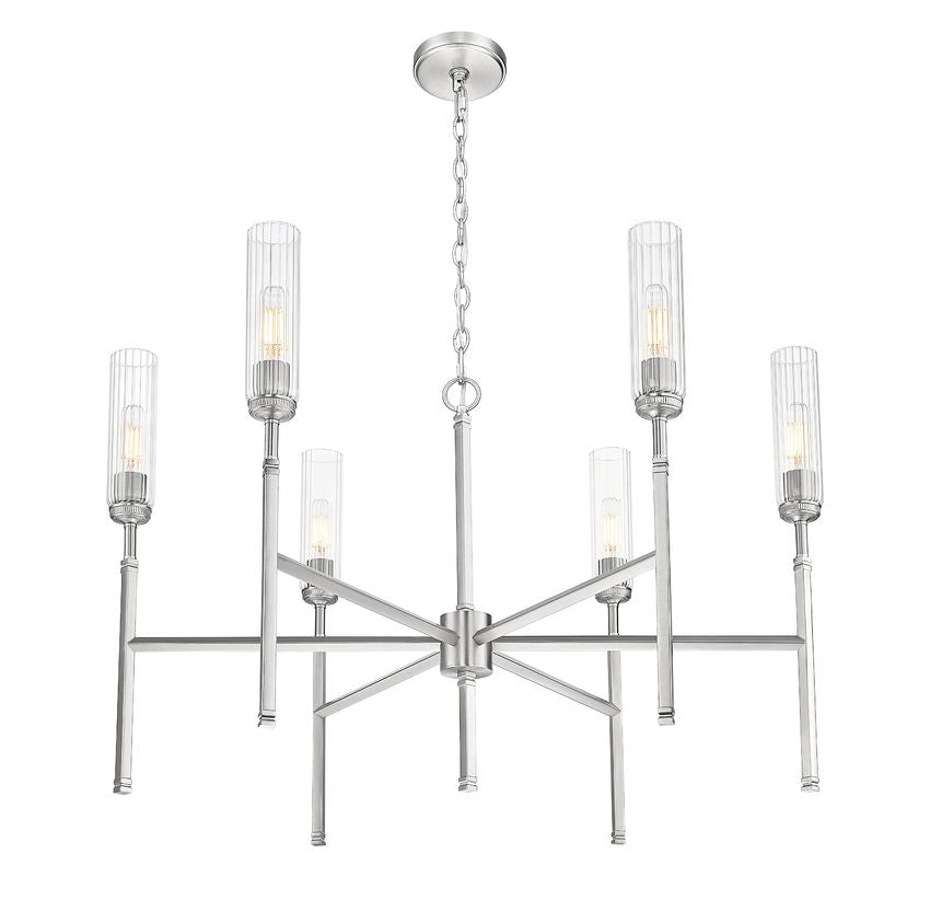 Z-Lite Esme 38" 6-Light Brushed Nickel Steel Frame Clear Glass Shade Chandelier