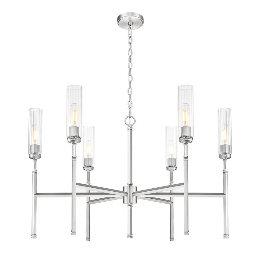 Z-Lite Esme 38" 6-Light Brushed Nickel Steel Frame Clear Glass Shade Chandelier