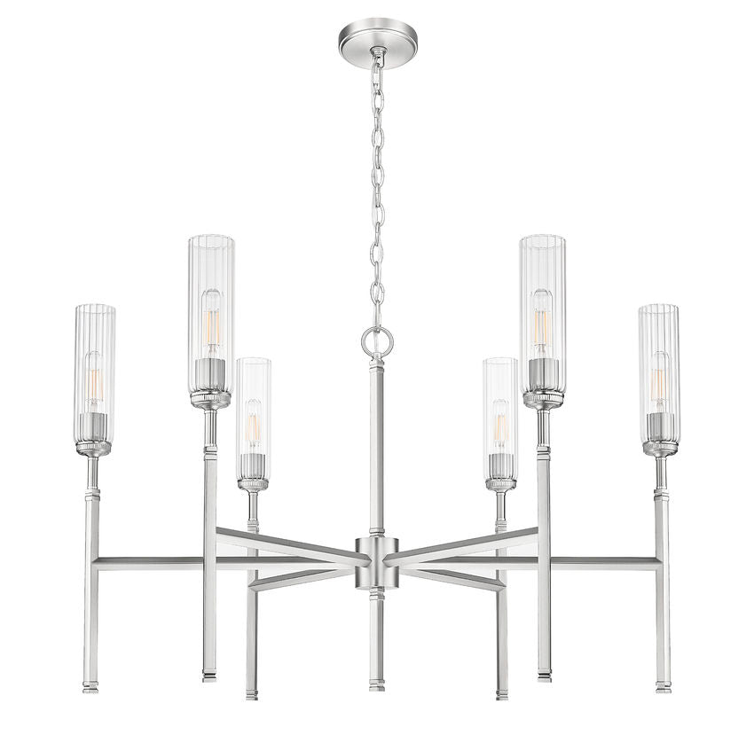 Z-Lite Esme 38" 6-Light Brushed Nickel Steel Frame Clear Glass Shade Chandelier