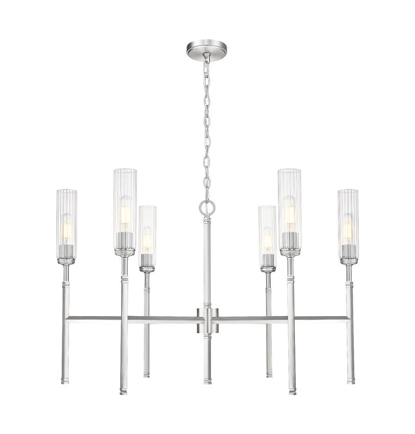Z-Lite Esme 38" 6-Light Brushed Nickel Steel Frame Clear Glass Shade Chandelier