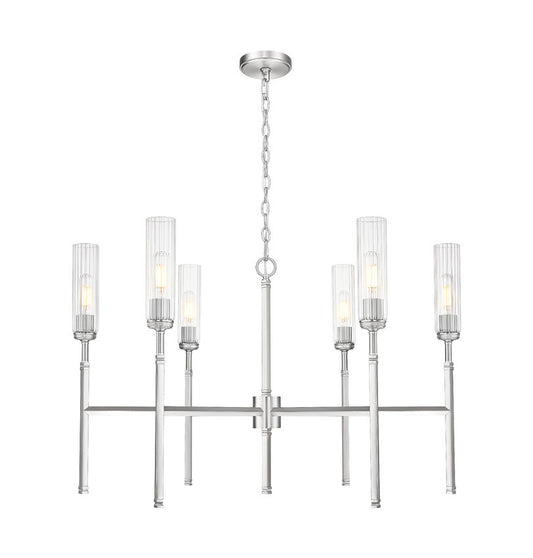 Z-Lite Esme 38" 6-Light Brushed Nickel Steel Frame Clear Glass Shade Chandelier