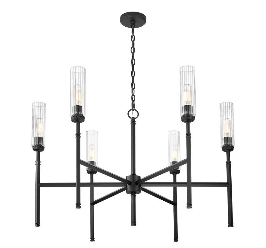 Z-Lite Esme 38" 6-Light Matte Black Steel Frame Clear Glass Shade Chandelier