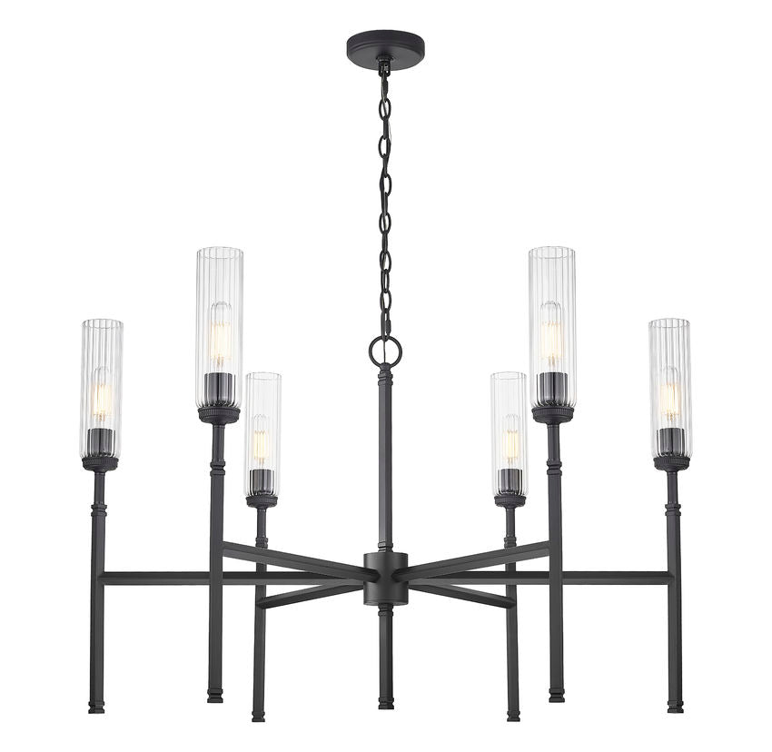 Z-Lite Esme 38" 6-Light Matte Black Steel Frame Clear Glass Shade Chandelier