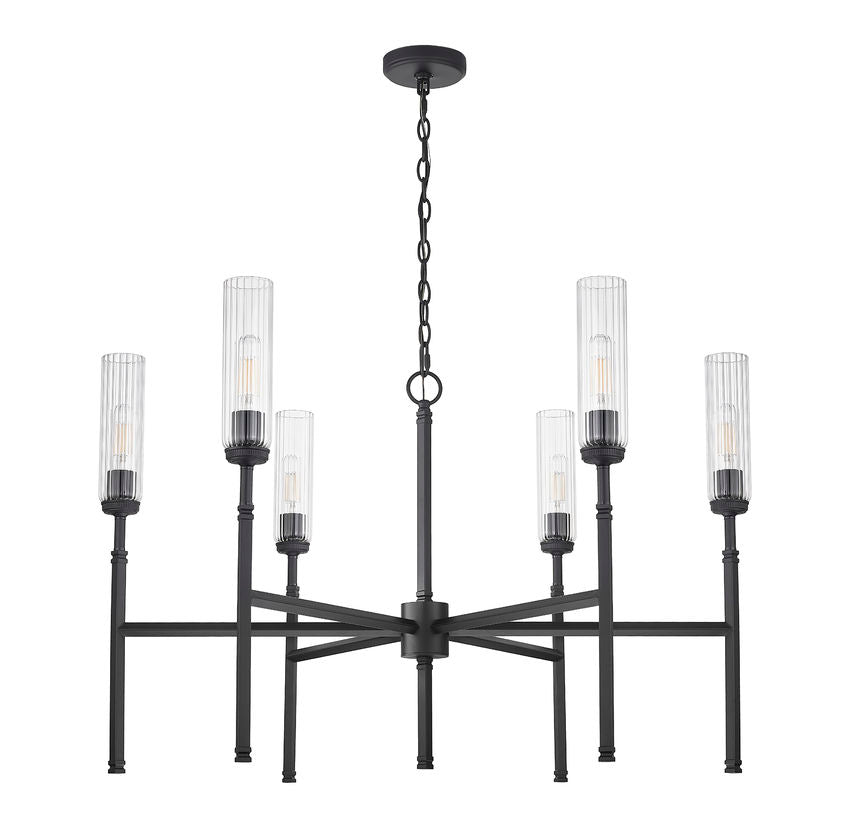 Z-Lite Esme 38" 6-Light Matte Black Steel Frame Clear Glass Shade Chandelier