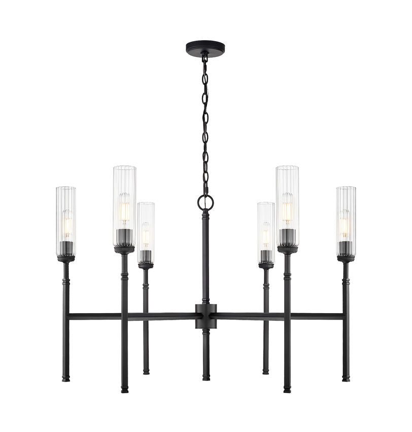 Z-Lite Esme 38" 6-Light Matte Black Steel Frame Clear Glass Shade Chandelier