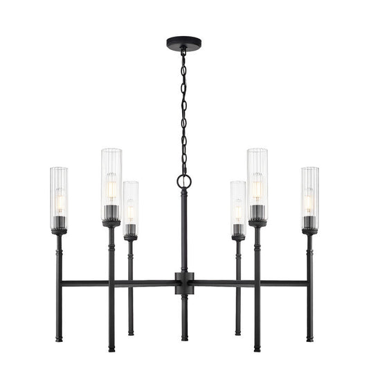 Z-Lite Esme 38" 6-Light Matte Black Steel Frame Clear Glass Shade Chandelier