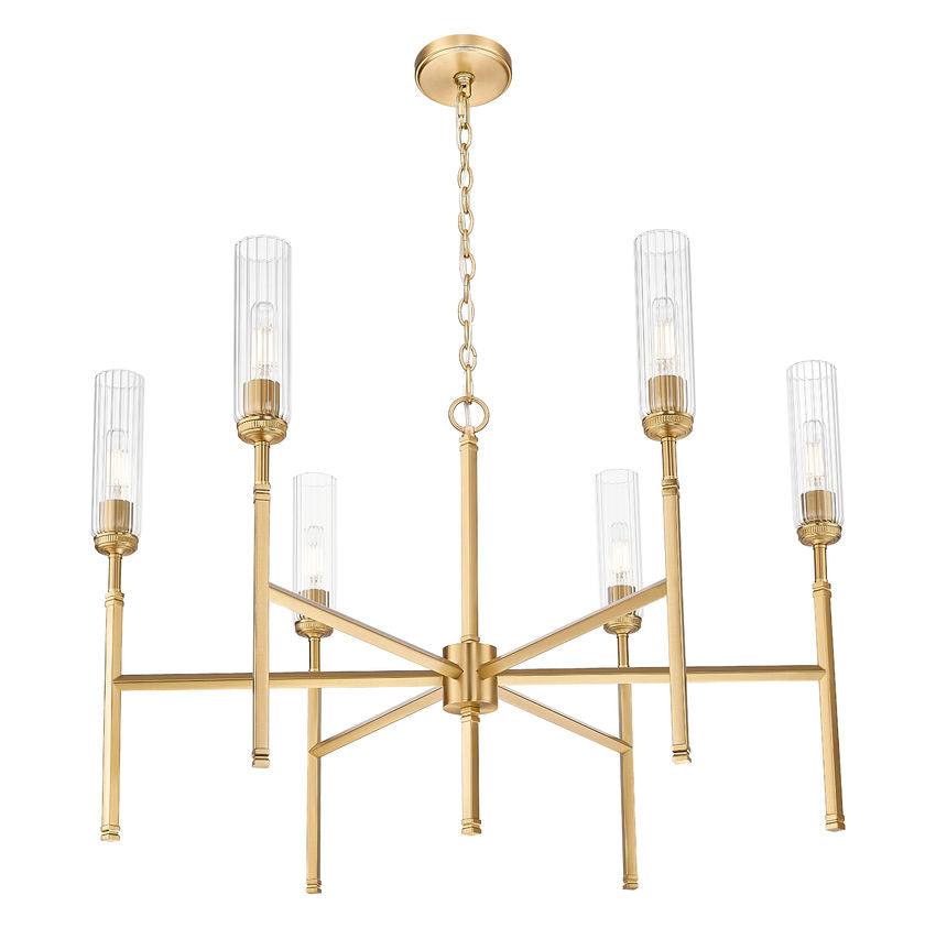 Z-Lite Esme 38" 6-Light Modern Gold Steel Frame Clear Glass Shade Chandelier