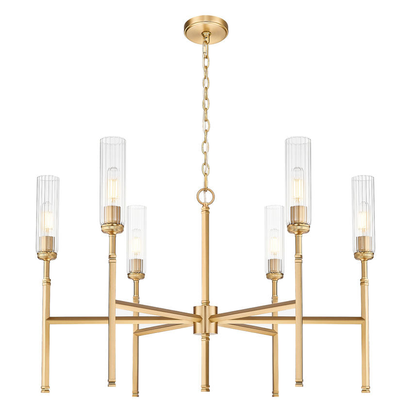 Z-Lite Esme 38" 6-Light Modern Gold Steel Frame Clear Glass Shade Chandelier