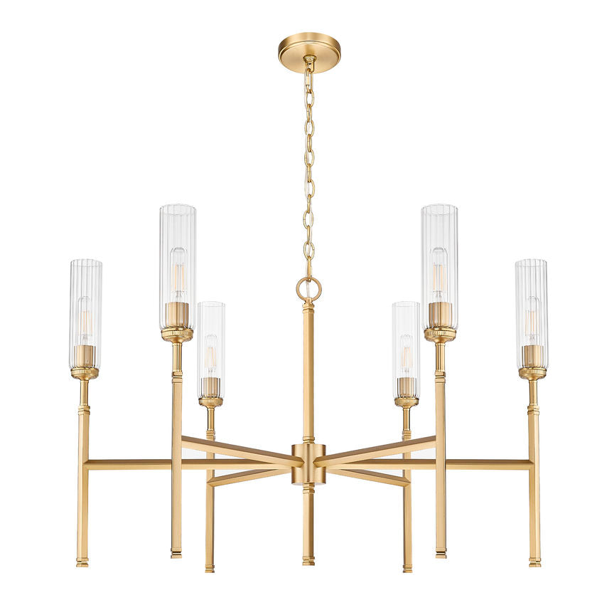 Z-Lite Esme 38" 6-Light Modern Gold Steel Frame Clear Glass Shade Chandelier
