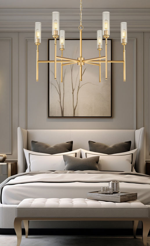 Z-Lite Esme 38" 6-Light Modern Gold Steel Frame Clear Glass Shade Chandelier
