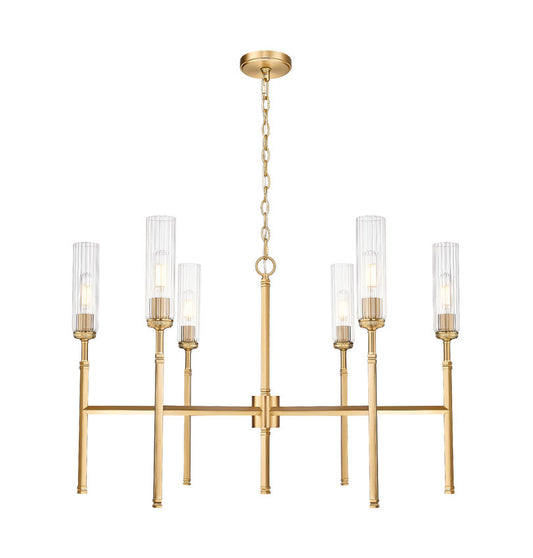 Z-Lite Esme 38" 6-Light Modern Gold Steel Frame Clear Glass Shade Chandelier