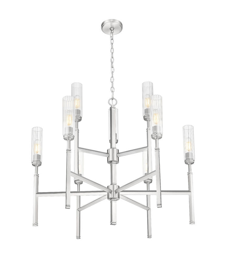 Z-Lite Esme 38" 9-Light Brushed Nickel Steel Frame Clear Glass Shade Chandelier