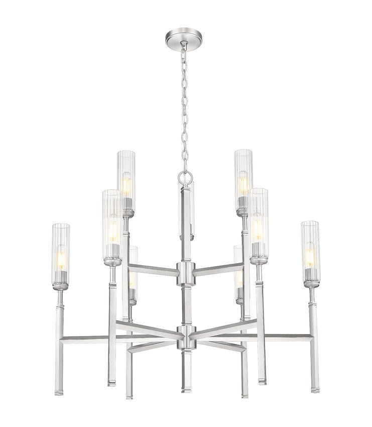 Z-Lite Esme 38" 9-Light Brushed Nickel Steel Frame Clear Glass Shade Chandelier