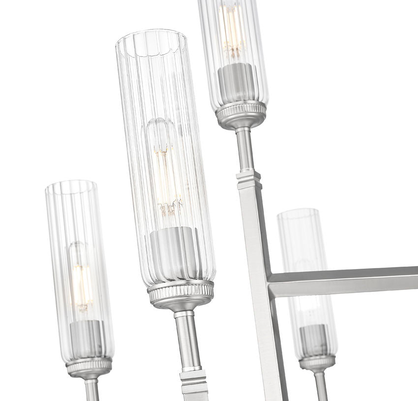 Z-Lite Esme 38" 9-Light Brushed Nickel Steel Frame Clear Glass Shade Chandelier