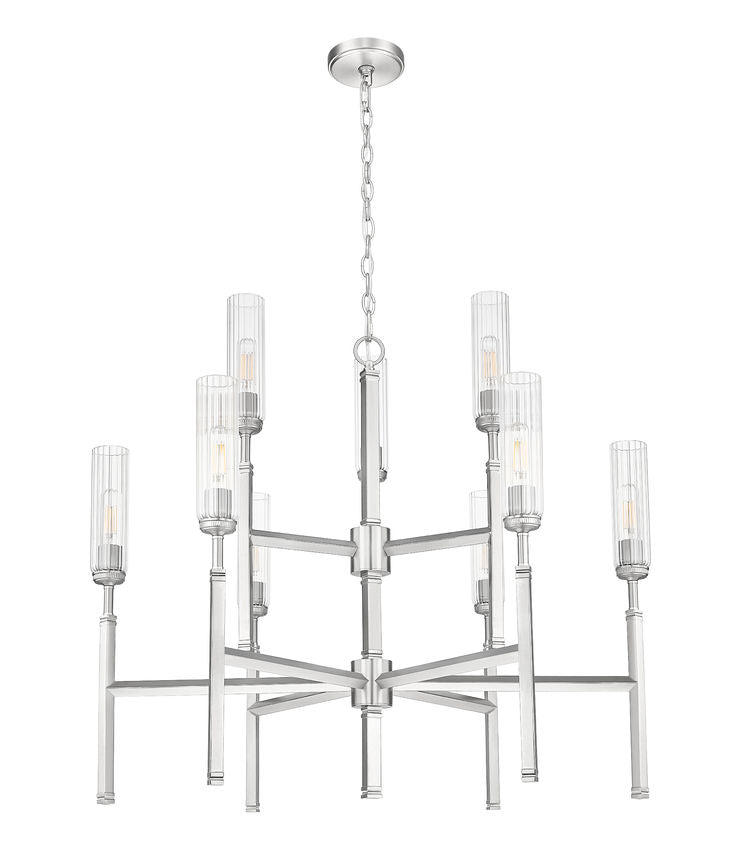 Z-Lite Esme 38" 9-Light Brushed Nickel Steel Frame Clear Glass Shade Chandelier