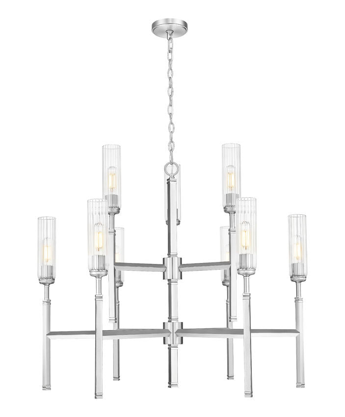 Z-Lite Esme 38" 9-Light Brushed Nickel Steel Frame Clear Glass Shade Chandelier