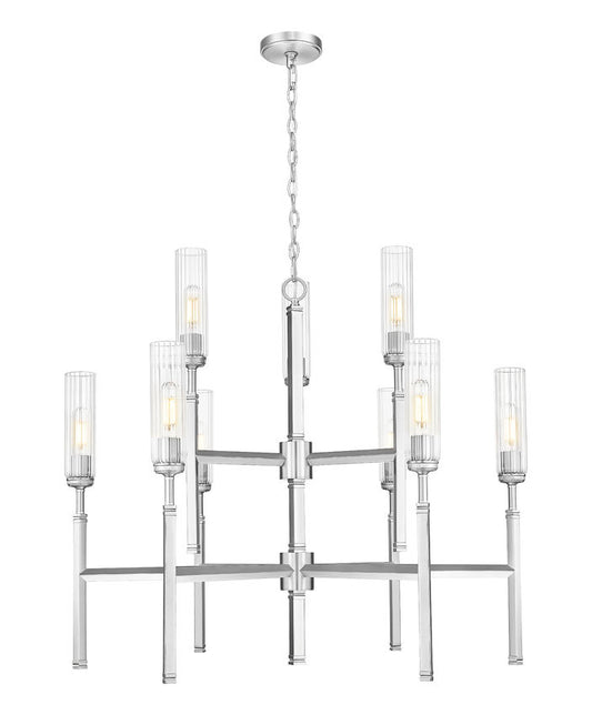Z-Lite Esme 38" 9-Light Brushed Nickel Steel Frame Clear Glass Shade Chandelier