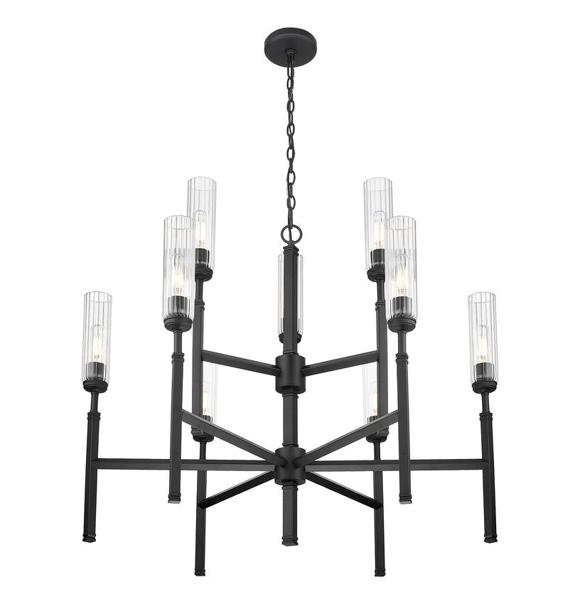 Z-Lite Esme 38" 9-Light Matte Black Steel Frame Clear Glass Shade Chandelier