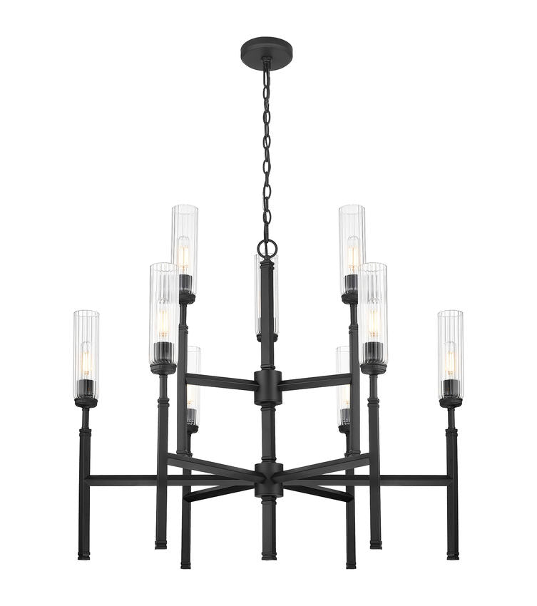 Z-Lite Esme 38" 9-Light Matte Black Steel Frame Clear Glass Shade Chandelier