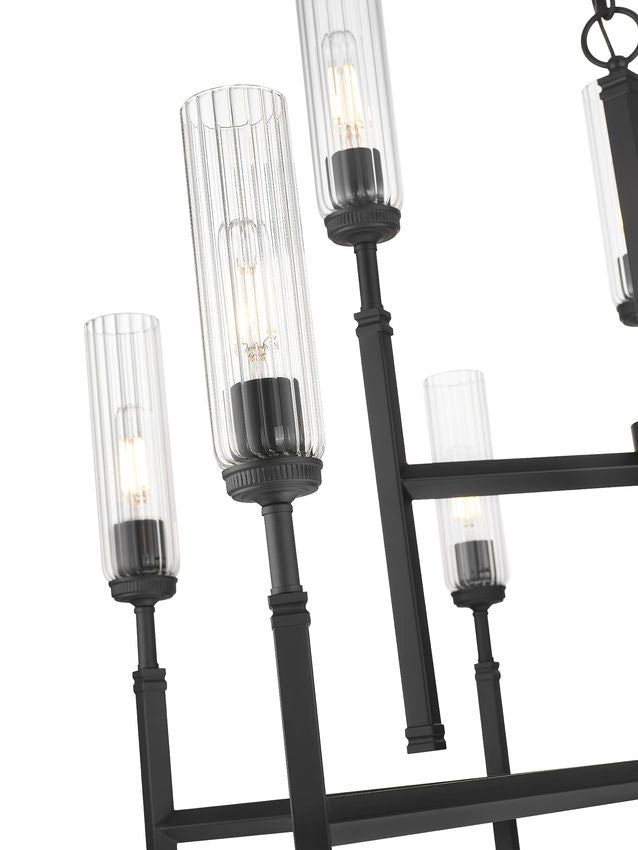 Z-Lite Esme 38" 9-Light Matte Black Steel Frame Clear Glass Shade Chandelier