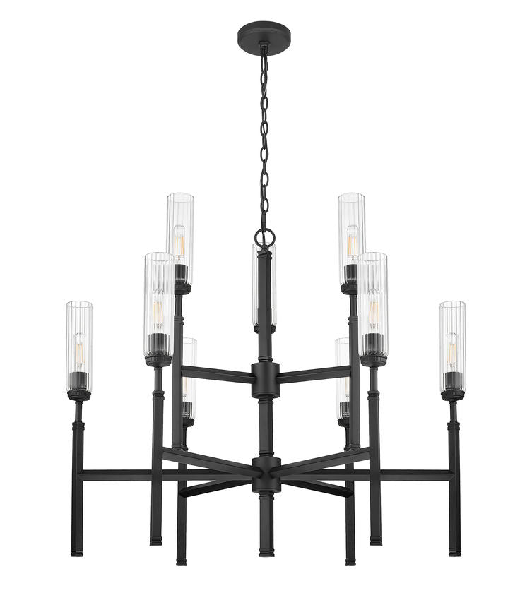 Z-Lite Esme 38" 9-Light Matte Black Steel Frame Clear Glass Shade Chandelier