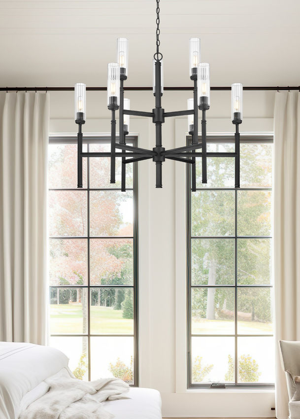 Z-Lite Esme 38" 9-Light Matte Black Steel Frame Clear Glass Shade Chandelier